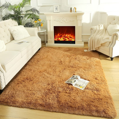 Area Rug Fluffy Faux-Fur Shag in Solid, Tie-Dye and Ombre Colors with Six Retained Room Sizes