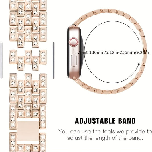 Watch Band with Double-Row Rhinestones, Matching Bumper Frame and Multiple Colors for Apple Watch Sizes