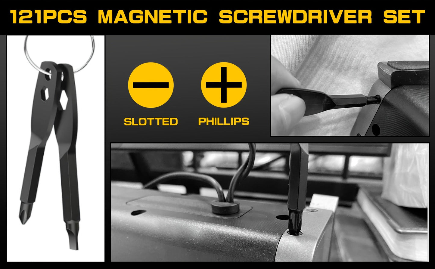 121-Piece Screwdriver Rack Set with Drivers, Bits, Hex Keys, Gloves, Magnetic Bowl and Nail Puller