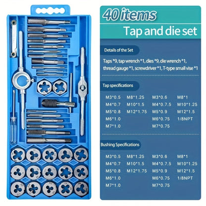Metric Tap and Die Threading Set with M3 to M12 Sizes in 12- or 40-Piece Storage Case Configurations