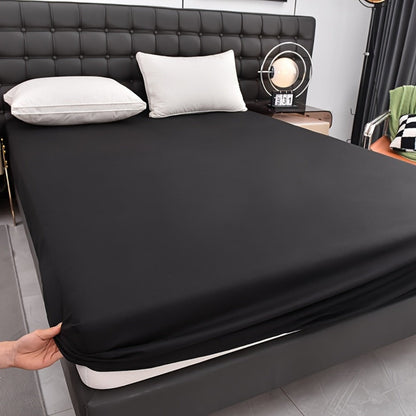 Waterproof Solid-Color Fitted Sheet with 11.8-Inch Pocket, Six Colors and Twin to King Sizes