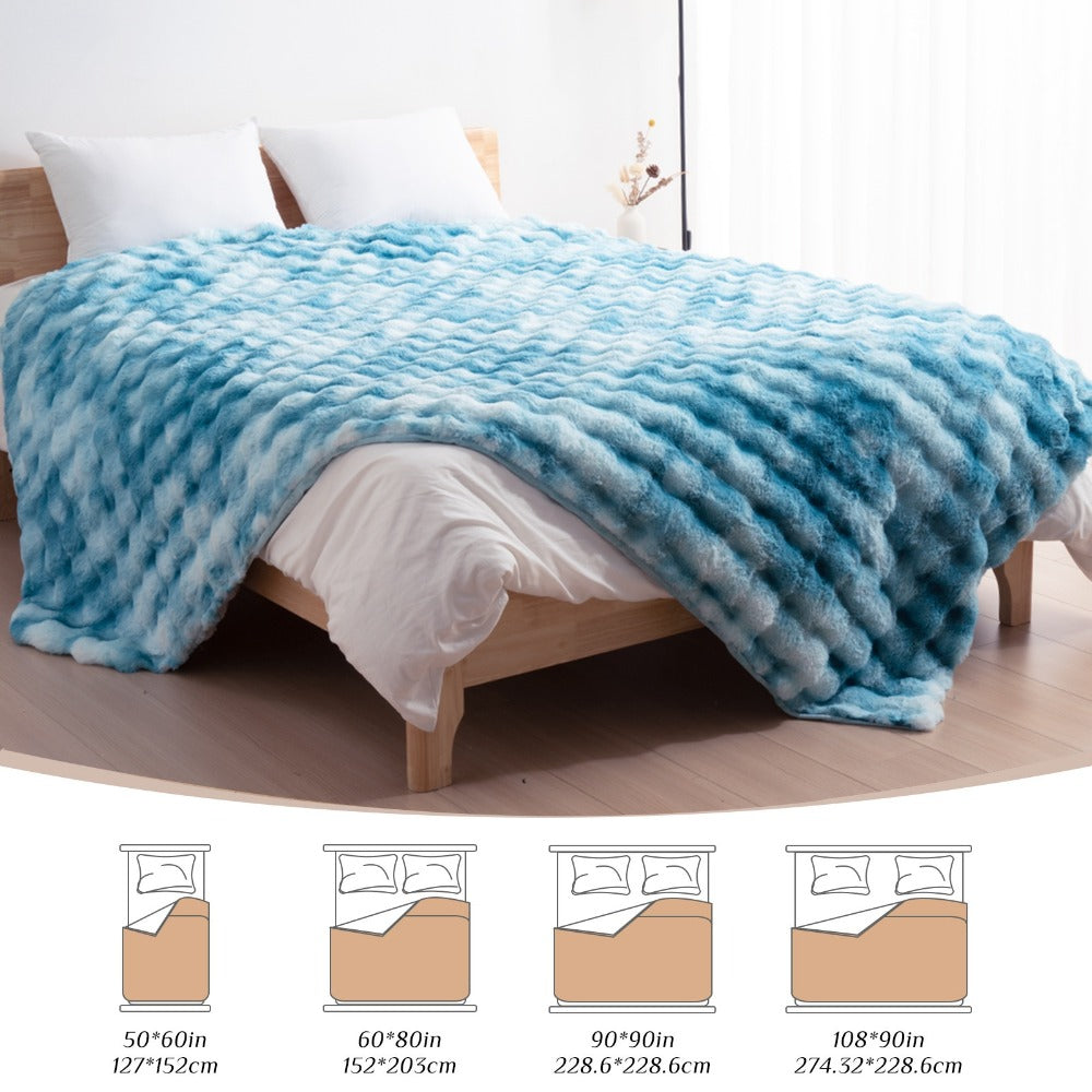 Faux Rabbit Fur Fluffy Blanket – Thick Warm Soft Plush Throw for Bed & Living Room, Luxury Furry Blanket, 8 Colors, 4 Sizes