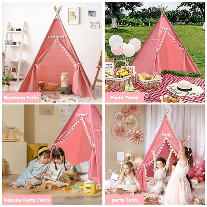 Kids Teepee Play Tent with 140 x 120cm Frame, White, Blue, Pink or Star Fabric Options and No Sitting Mat