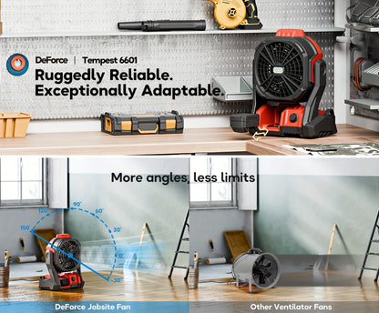 Red Cordless Work Fan for Select Milwaukee M18 Batteries with LED Light, Hanging Hook and Adjustable Tilt, Battery Not Included