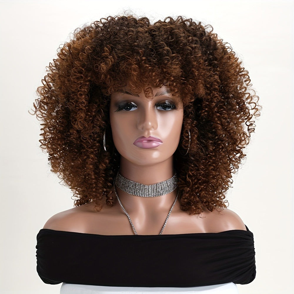Synthetic Wig 16-Inch Kinky Curly Afro with Elastic Net Cap in 18 Color Options for Cosplay Looks