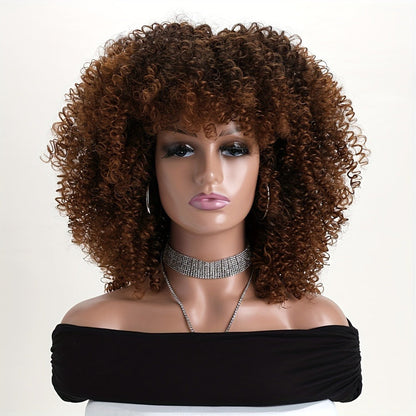 Synthetic Wig 16-Inch Kinky Curly Afro with Elastic Net Cap in 18 Color Options for Cosplay Looks