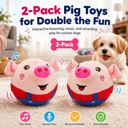 Dog Toy USB-Rechargeable Bouncing Character with Voice Recording, Music and Animal Sound Modes