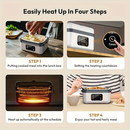 Electric Lunch Box 33.81oz Stainless Steel Heated Food Container Leak-Proof Portable Lunch Warmer for Work School Office