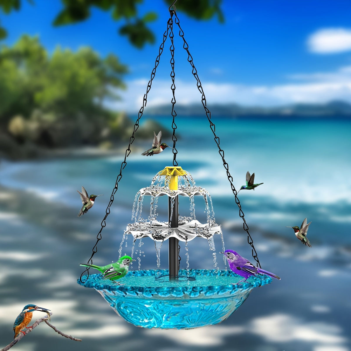 Solar Bird Bath Fountain 3-Tier with Pump for Garden, Patio and Yard Use, with the Listed Configuration