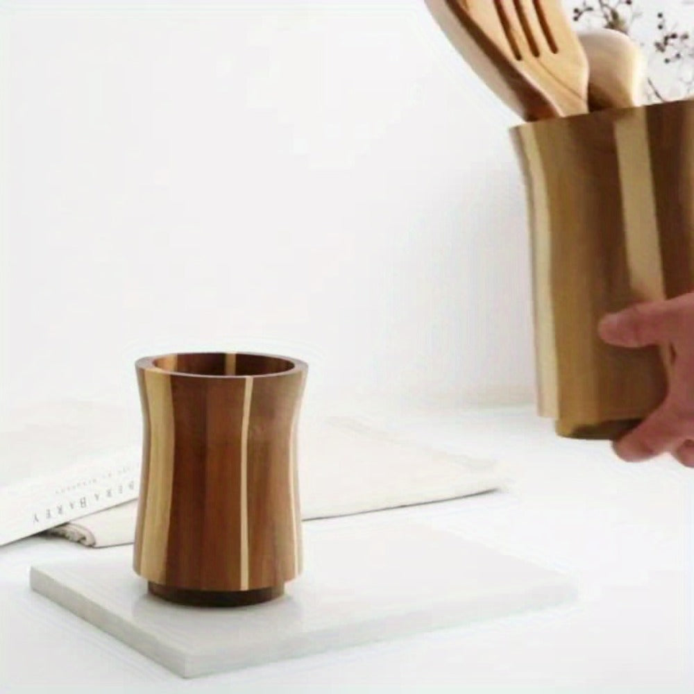 Utensil Holder & Chopstick Organizer - Wall-Mounted Wood Cutlery Storage, No Screws or Adhesive
