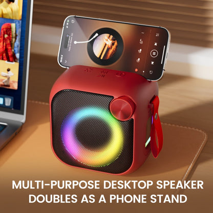 Portable Bluetooth Speaker 4-in-1 Compact Model with RGB Ring, Built-In Sling, Type-C, USB, TF, AUX and FM