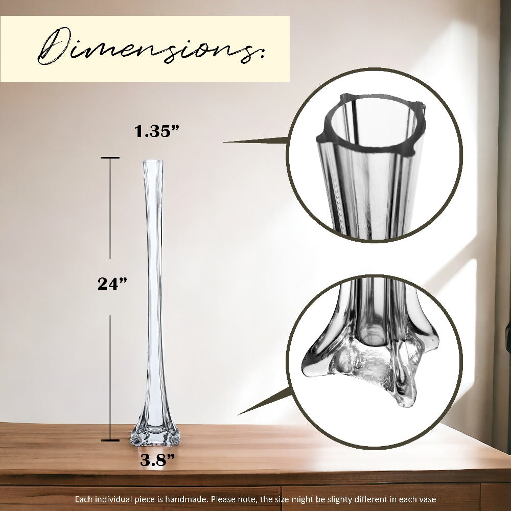 Eiffel Tower Vase Pack of 12 – Tall Glass Flower Vases for Wedding Centerpiece, Event Table Decor, Floral Arrangements & Party Decoration, Clear Black White, 12" 16" 20" 24" Sizes
