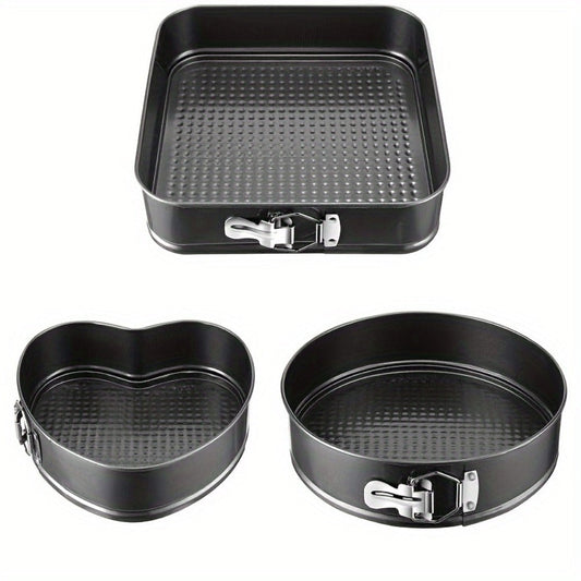 Springform Pan Set of 3 Nonstick Carbon Steel Cake Pan with Removable Bottom Round and Heart Shaped Easy Release Baking Pans for Cheesecake Layer Cake
