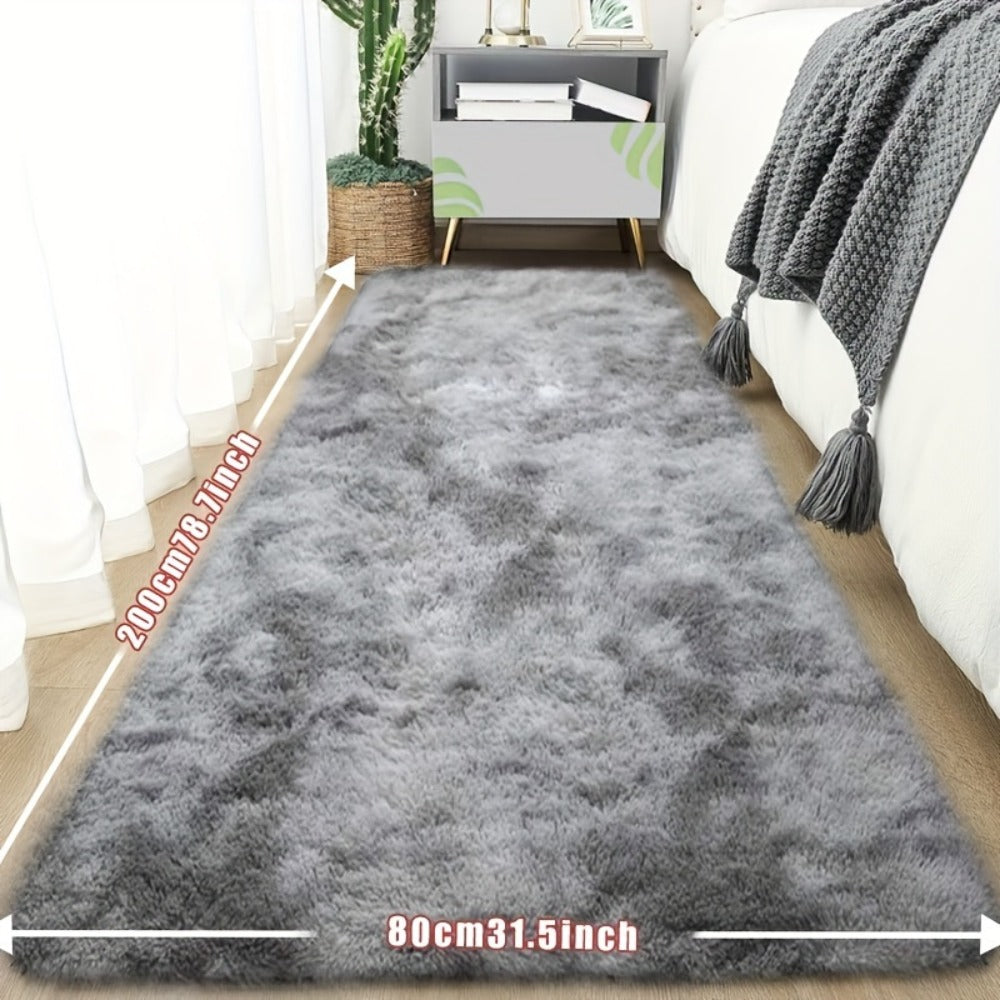 Tie-Dye Plush Bath Mat Runner, 80 x 200cm with Long-Pile Surface in Light Grey, Dark Gray, Light Pink or Black
