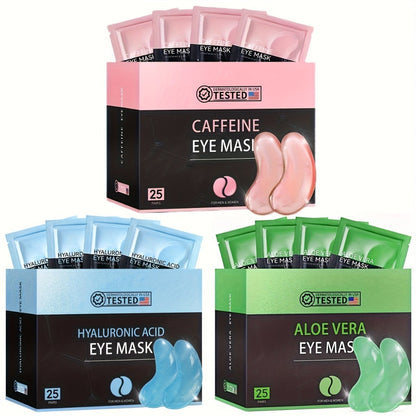 25-Pair Under-Eye Patch Set with Individually Packed Caffeine, Hyaluronic Acid or Aloe Vera Formula Options