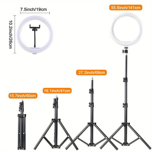 Selfie Ring Light 10/12 Inch with 42-Inch Retractable Tripod Stand | USB Powered, Cold Shoe Mount, Compatible with Smartphone, Camera & Webcam for YouTube, Instagram, TikTok & Live Streaming