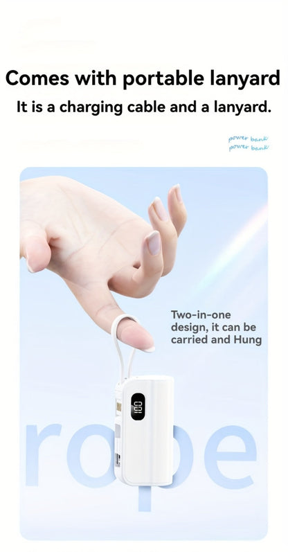 Power Bank 6000mAh Mini with USB-C and Lightning Plugs, 22.5W Listed Charging, Display and Stand