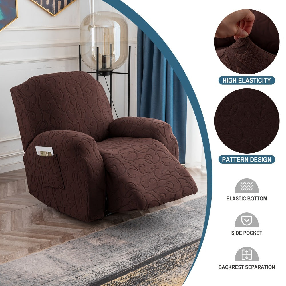 Chair Cover Four-Piece Stretch Recliner Slipcover with Swirl Texture and Four Available Color Choices