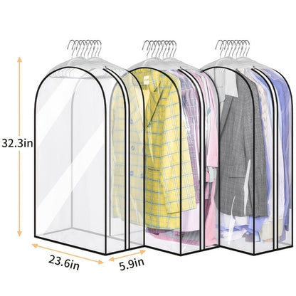 Transparent Zippered Garment Bag Covers in a Three-Piece Set with 32-, 40-, 50- or 60-Inch Sizes
