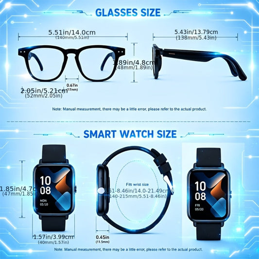 AI Smart Glasses & Smartwatch Bundle, Multilingual Real-Time Translation, Touch Control, Full Touch Screen Watch, High-End Fashion Smart Wearable Tech Combo – Gift for Tech Lovers & Travelers
