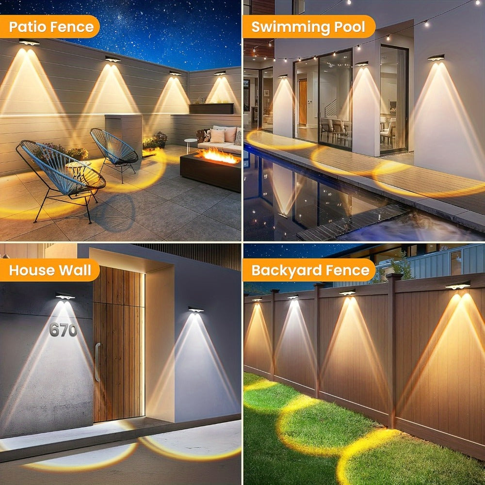 Solar Garden Light Fence Wall Fixtures with 9 Modes, Dusk Sensor and 4 or 8-Pack Options for Outdoor Garden Decor