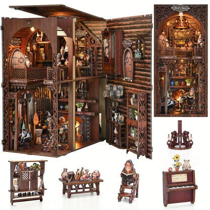 Dwarf’s House Book Nook Kit KT01 with 275-Piece Fantasy Workshop Scene, Warm Light and Sensor Switch
