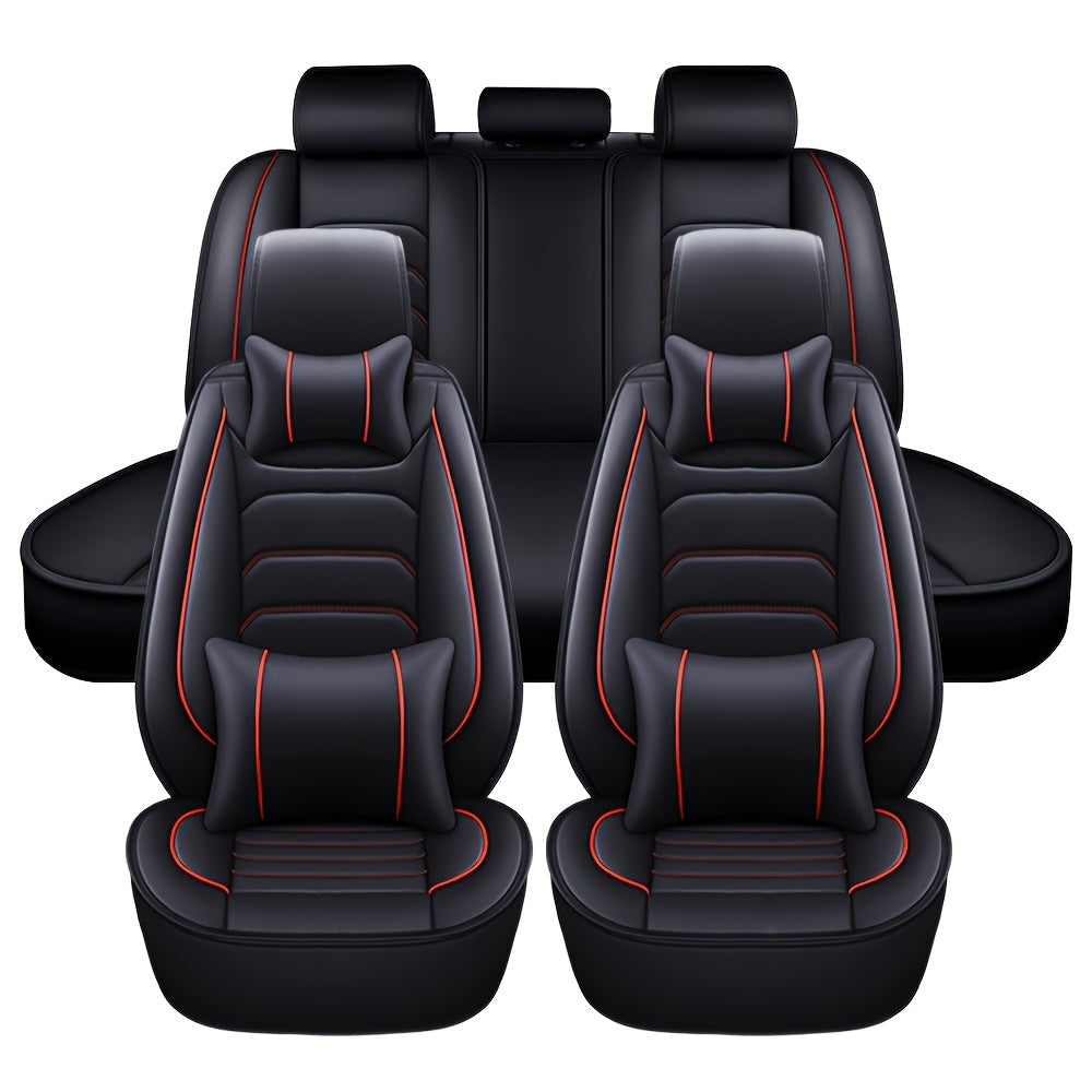 Car Seat Covers 5-Seat Faux Leather Set with Foam Padding and Optional Matching Pillow Pieces