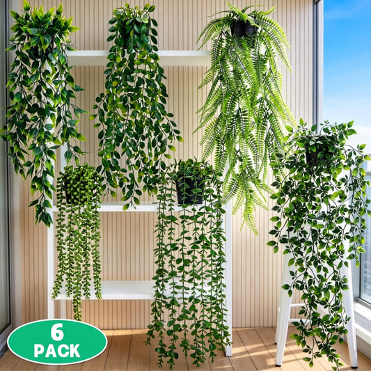 Artificial Hanging Ivy Vines – Fake Eucalyptus & Mandala Green Vine Plants for Indoor Wall Decor – Faux Hanging Plants for Bedroom, Bathroom, Balcony, Bookshelf & Living Room Aesthetic – 6 or 8 Pack