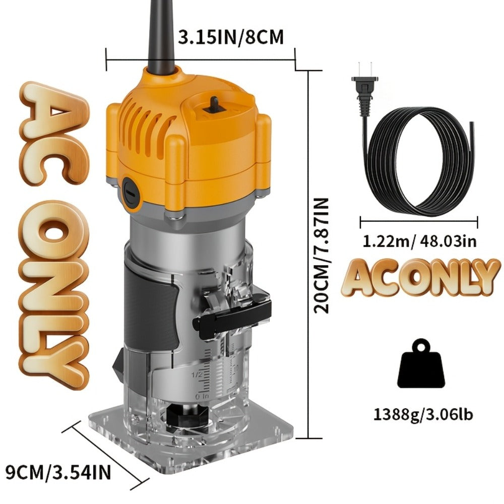 Wood Router Edge Trimmer 800W 6.1Amp Compact Hand Router Tool 35000RPM with Variable Speed, 1/4" Collet, Router Bit Set for Woodworking Slotting Carving Edge Treatment DIY Projects