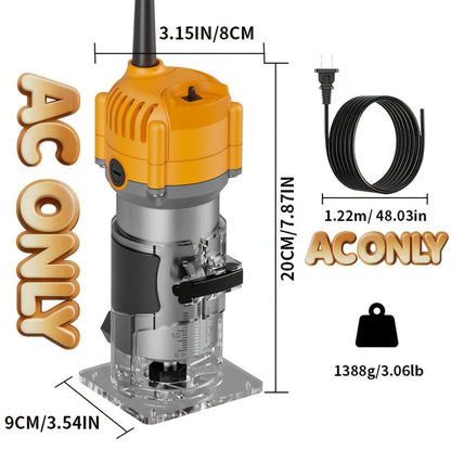 Wood Router Edge Trimmer 800W 6.1Amp Compact Hand Router Tool 35000RPM with Variable Speed, 1/4" Collet, Router Bit Set for Woodworking Slotting Carving Edge Treatment DIY Projects