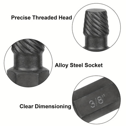 Ten-Piece Screw Extractor Set with Left-Hand Spiral Heads, Hex Drive Ends and Sizes from 1/8 to 13/32 Inch