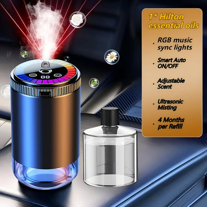 Car Aromatherapy Diffuser with Dynamic Light Show & Starry Sky Mode – Adjustable Scent Intensity, USB Rechargeable, Eliminates Odors, Gardenia, Lavender, Marine & Cologne Scents