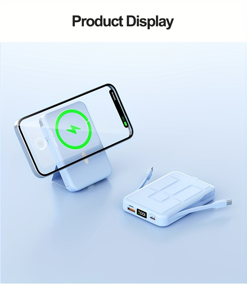 10000mAh Mobile Power, 22.W Magnetic Charging Treasure, Comes with Convenient Dual Cable, with LED Power Display, Stand Mobile Power, Can Charge 5 Devices At The Same Time, Comes with Stand, Can Be On The Plane