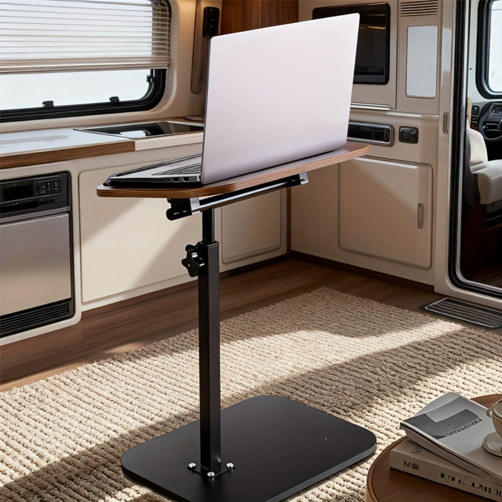 Floor Laptop Tray Table with 360-Degree Swivel Top, Adjustable Support Rod and Walnut or Black Options
