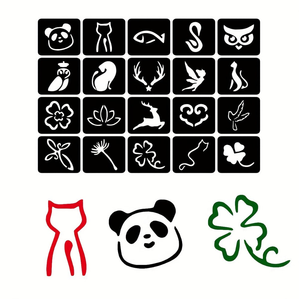 DIY Tattoo Stencils Set 12 Sheets Hollow Design Templates | Reusable Body Art Kit for Arm Ankle Ear Wrist | Waterproof Compatible with Juice Paste Freehand Ink Henna | Unisex Home Party Tattoo Kit