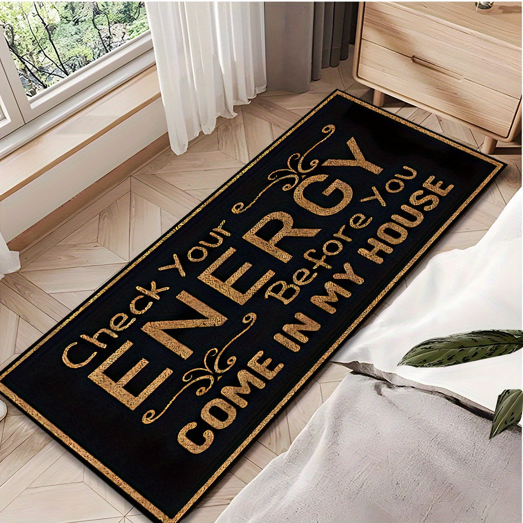 Anti-Slip Doormat Black Gold Lettering Check Energy Before Entry Non-Slip Rug 7mm Thick Indoor Floor Mat for Living Room Kitchen Bathroom Entryway