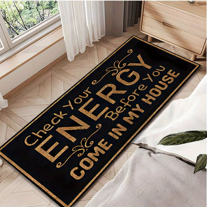 Anti-Slip Doormat Black Gold Lettering Check Energy Before Entry Non-Slip Rug 7mm Thick Indoor Floor Mat for Living Room Kitchen Bathroom Entryway