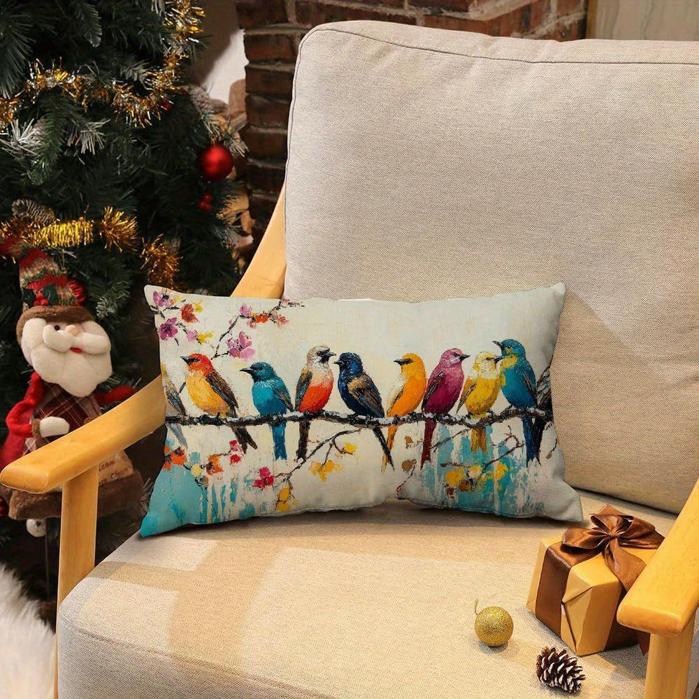 Watercolor Bird Lumbar Pillow Covers, 12 x 20-Inch Cases with Zippers in One- or Two-Piece Packs