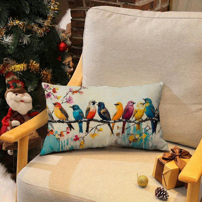 Watercolor Bird Lumbar Pillow Covers, 12 x 20-Inch Cases with Zippers in One- or Two-Piece Packs