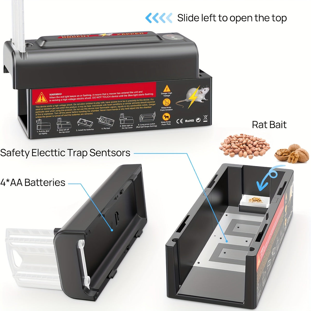 Electric Mouse Trap, High Voltage USB Battery Indoor Outdoor Pest for Garden, Yard and Pest Management