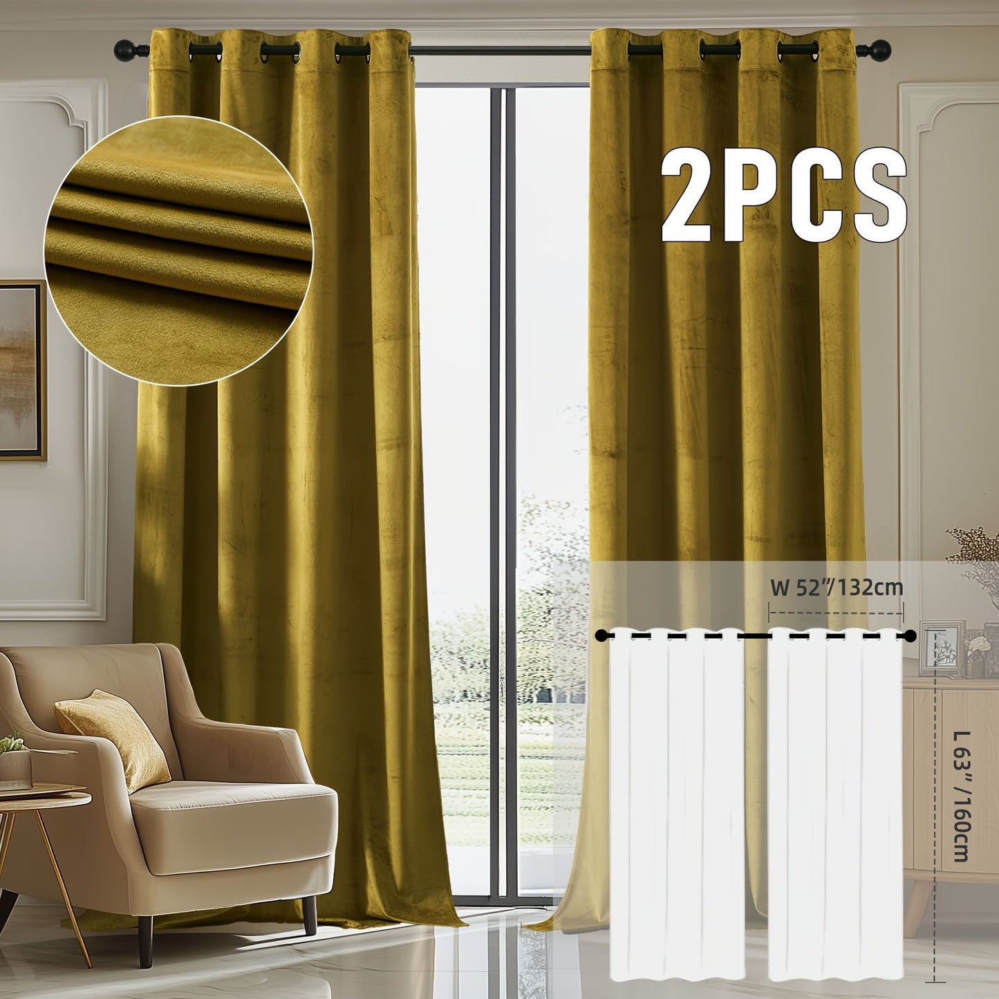 Velvet Room Darkening Curtains 2 Panels | Grommet Top Thermal Insulated Soundproof Blackout Curtains for Living Room Bedroom, Soft Solid Color Vintage Window Drapes