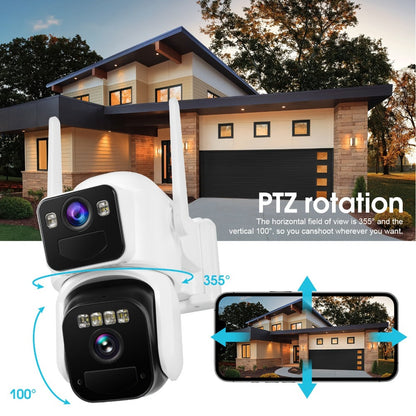 Security Camera Dual-Lens Solar Model with PIR Detection, Two-Way Audio, Spotlight Alarm and TF Card Options
