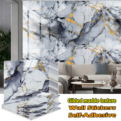 Marble Gold-Vein Wall Tile Sticker Set with 30 cm Panels, Four Colors and 50- or 100-Piece Packs