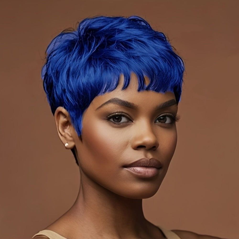 Synthetic Wig 4-Inch Short Waves with Bangs in Red, Black, Green, Blue or Orange-Auburn for Cosplay Looks