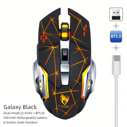 Wireless Gaming Mouse RGB Rechargeable T-WOLF 2.4GHz Ergonomic Large Mouse for PC Laptop Tablet Mac Chromebook Adjustable DPI Quiet Click Work Gaming Study Back to School Gift