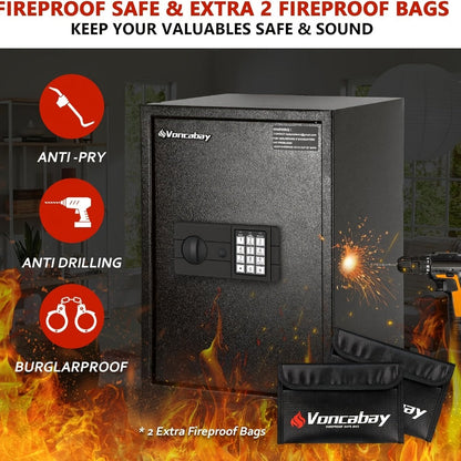 Home Security Safe Box with Sensor Light & Fireproof Bag – Digital Keypad Lock Box with Backup Keys for Cash, Jewelry & Valuables – Wall, Floor & Closet Mountable Safe (Multiple Sizes & Colors)