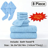 Blue 8-Piece Set - Includes 2 Hair Drying Caps