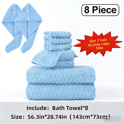 Towel Set 4 or 8 Piece Microfiber Collection with Hair-Drying Cap Options in Four Colors for Home and Guest Use