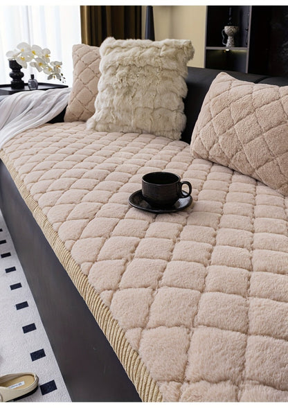 Sofa Cover Plush-Texture Cushion Panels in Pillowcase and 1, 2, 3 or 4-Seat Dimensions in Four Colors