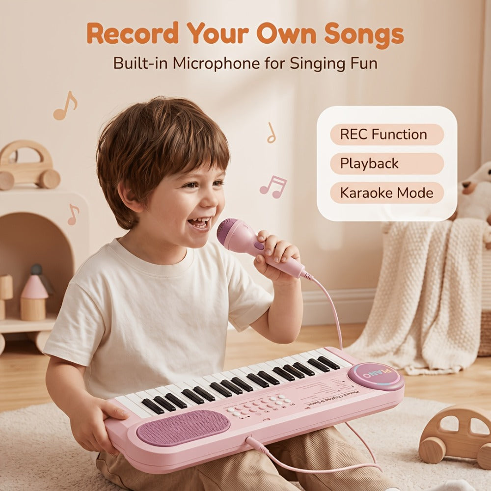 Kids Electronic Keyboard Piano 37 Keys with Microphone, Multi-Function Musical Instrument Toy for Children, Educational Music Gift for Boys & Girls, Birthday Christmas Holiday Gift, Sky Blue, Rose Red, Pink